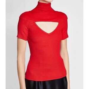 Beaufille women’s Zinner cutout ribbed stretch top in red size xs